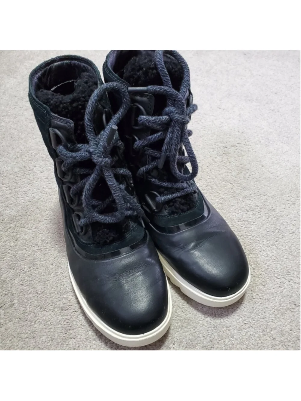 SOREL Joan Of Arctic Next Lite Shearling Snow Boots Black 8.5 Leather Winter